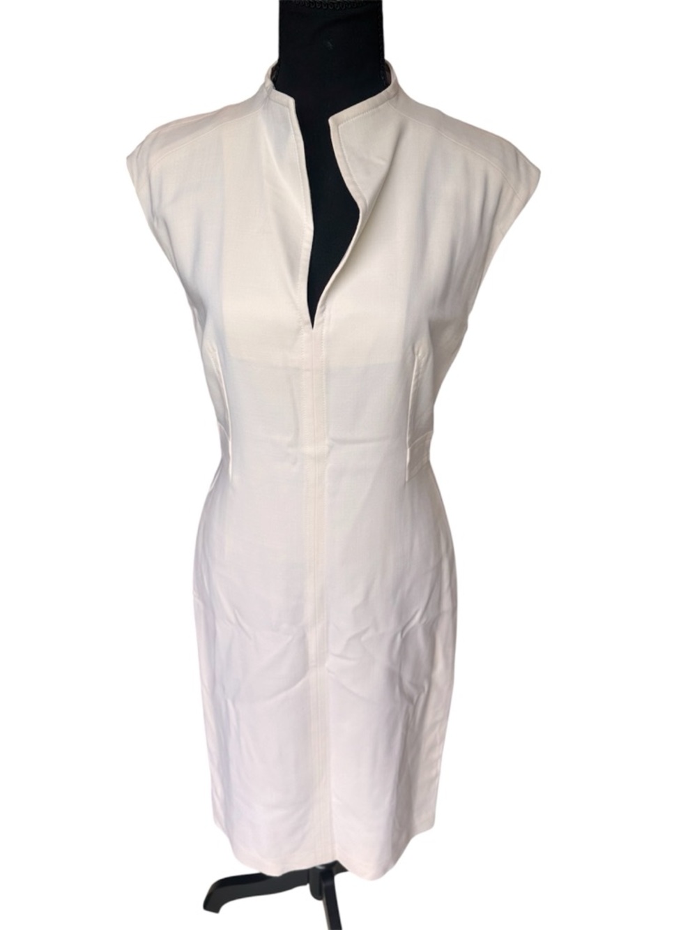 MaxMara White Split-Neck Midi Dress